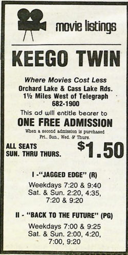 Keego Theatre - 1985 Ad